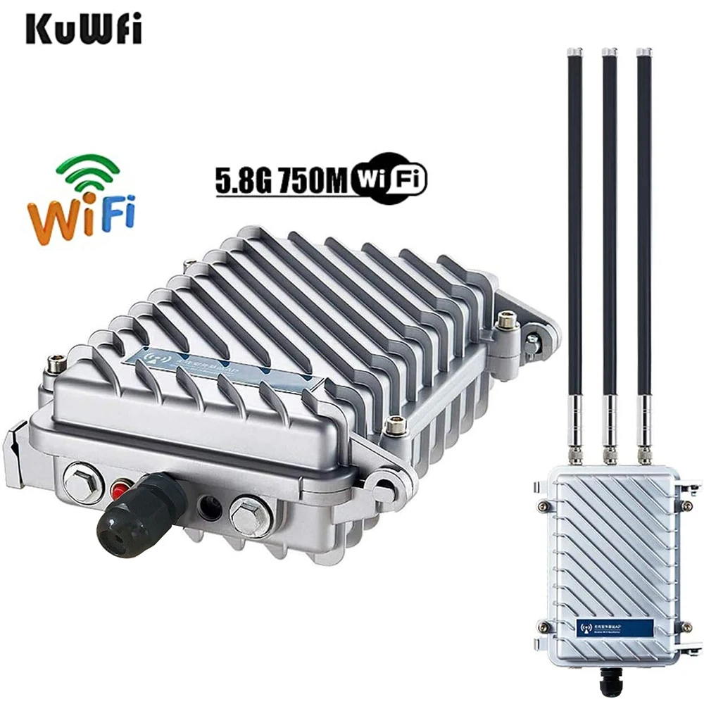 KuWFi Outdoor Wireless Bridge WiFi Access Point 750Mbps Wireless Repeater 2.4G&5.8G Wifi Antennas Waterproof Base Station AP wireless bridge