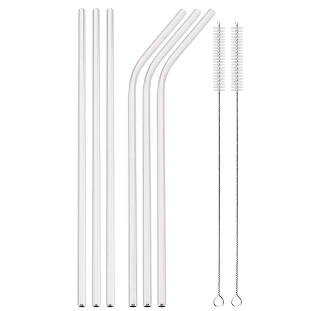 Silver Reusable Stainless Steel Drinking Straws Set with Cleaning Brush