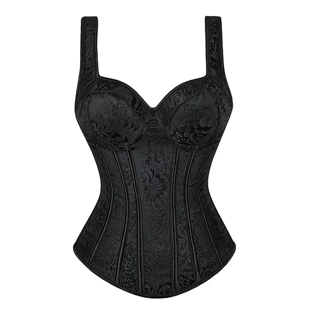 105577-1940d7.jpg Corset femme avec bretelles noir surbuste Corsets gilet grande taille Steampunk Corsets et Bustiers à lacets désossé Jacquard haut Corset