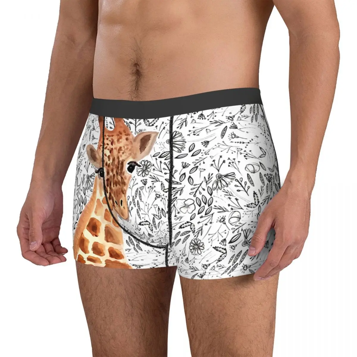 Watercolor Giraffe Men Boxer Briefs Animal Breathable Creative Underpants High Quality Print Shorts Gift Idea 3