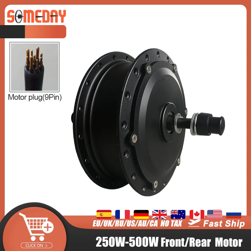 SOMEDAY Electric Bicycle Brushless Gear Motor 9 Pin Plug 36V48V 250W/350W/500W Front Rear Hub Motor For Ebike Conversion Kit geared motor ebike motor kit