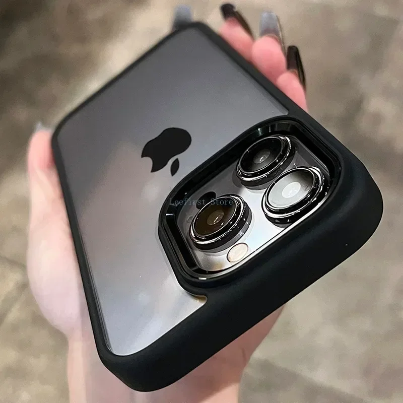 Funda moderna con marco de Metal para iPhone, carcasa suave de acrílico transparente a prueba de golpes para modelos 15, 14, 13, 12, 11 Pro Max Plus