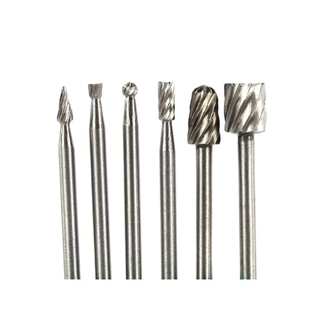 고속 스틸 버 드릴 비트 세트 드레멜 DIY 조각 하드 합금 로터리 파일, 1/8 인치 생크 버 도구, 나무 조각 걸레, 6 개