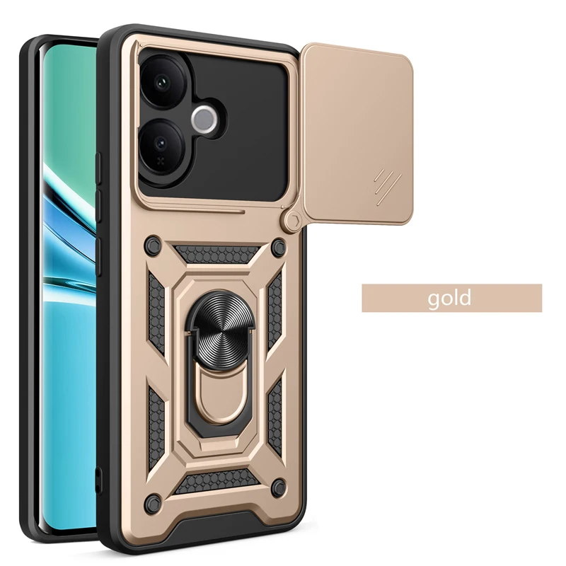 Shockproof Ring Stand Phone Cover with Lens Protection and Magnetic Car Mount Holder
