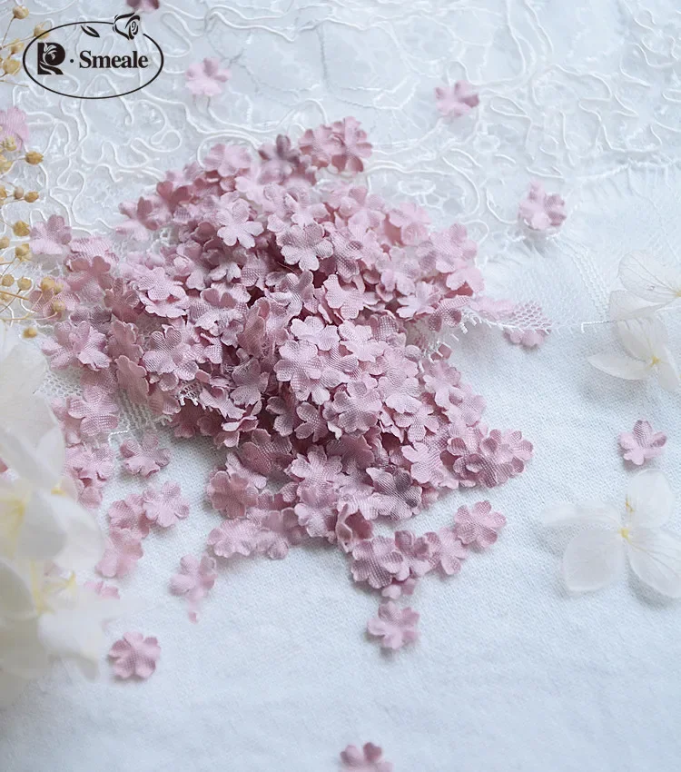 200PCS 직경 0.9CM 미니 꽃 인형 결혼식 수제 재료 신부 머리 장식 액세서리 꽃잎 장식 꽃