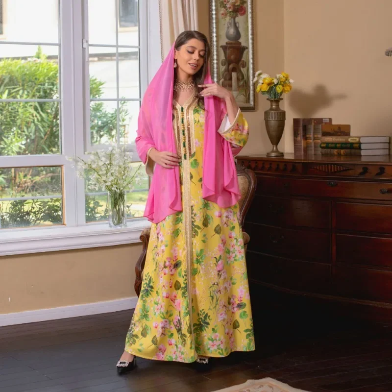 Abaya Robe New Printed Rhinestones Dress Middle East Spring and Summer Muslim Dress Women Evening Dresses abaya femme