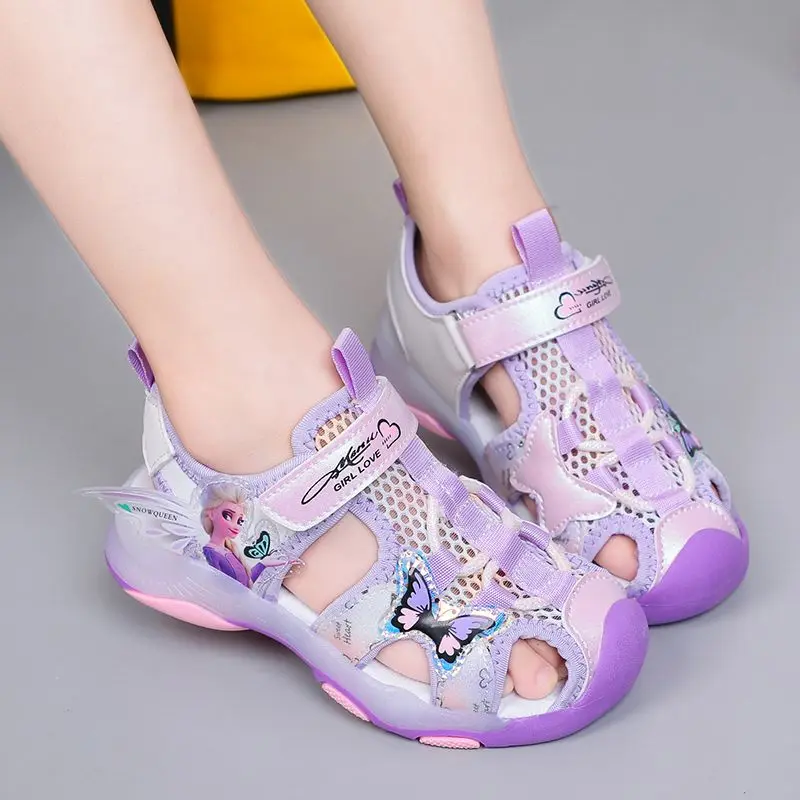 Disney Girls' Sandals Lights Summer Style Suole Morbide Antiscivolo Per Bambini Elsa Princess Carton Shoes Rosa Viola Taglia 23-36