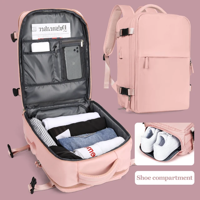 Mochila de viaje ligera para mujer, Maleta multifuncional de gran capacidad  con carga USB, maleta para avión - AliExpress