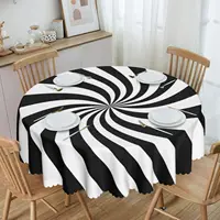 Nappe géométrique à rayures tourbillonnantes amusantes - Housse de table moderne noire et blanche lavable pour les fêtes 1