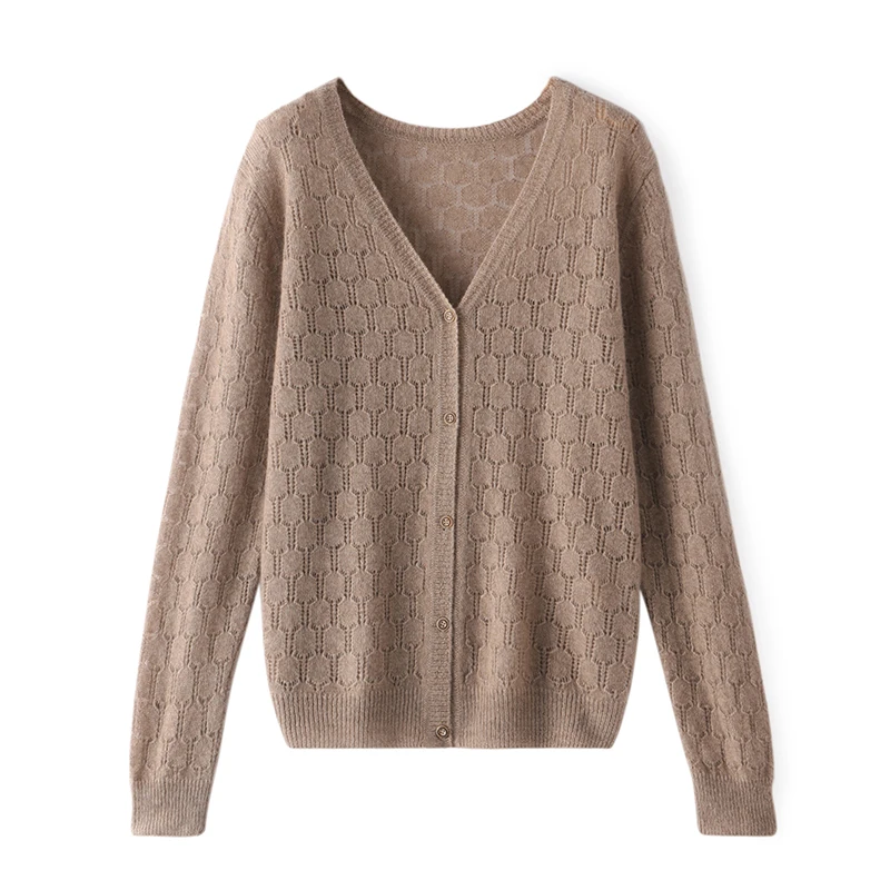 

Женские кардиганы с вырезами 100%, кашемировые свитера из козы, зимние мягкие теплые вязаные топы с V-образным вырезом и длинным рукавом для дам HG01