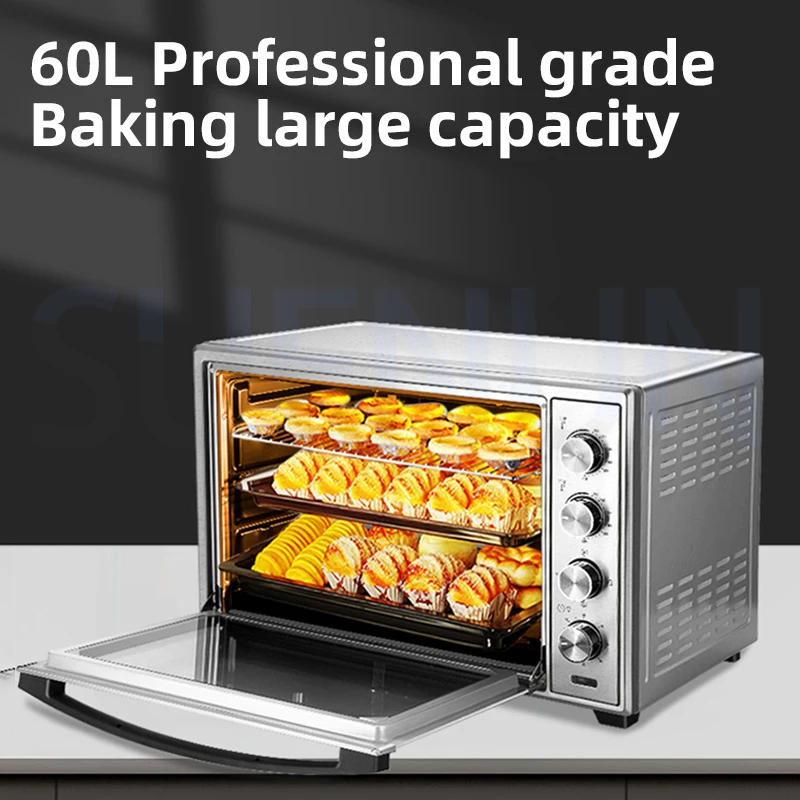 Household Mechanical Electric Oven Temperature Control Electric Oven Stainless Steel Black Crystal Panel 60L