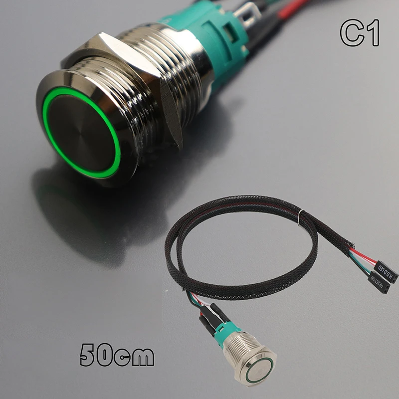 thumbnail image 1 of Interruptor pulsador momentáneo de acero inoxidable de alta corriente de 22 mm, 220 V, 12 V, luz LED, 15 A, 1 NO, 1 NC, 1 of 5