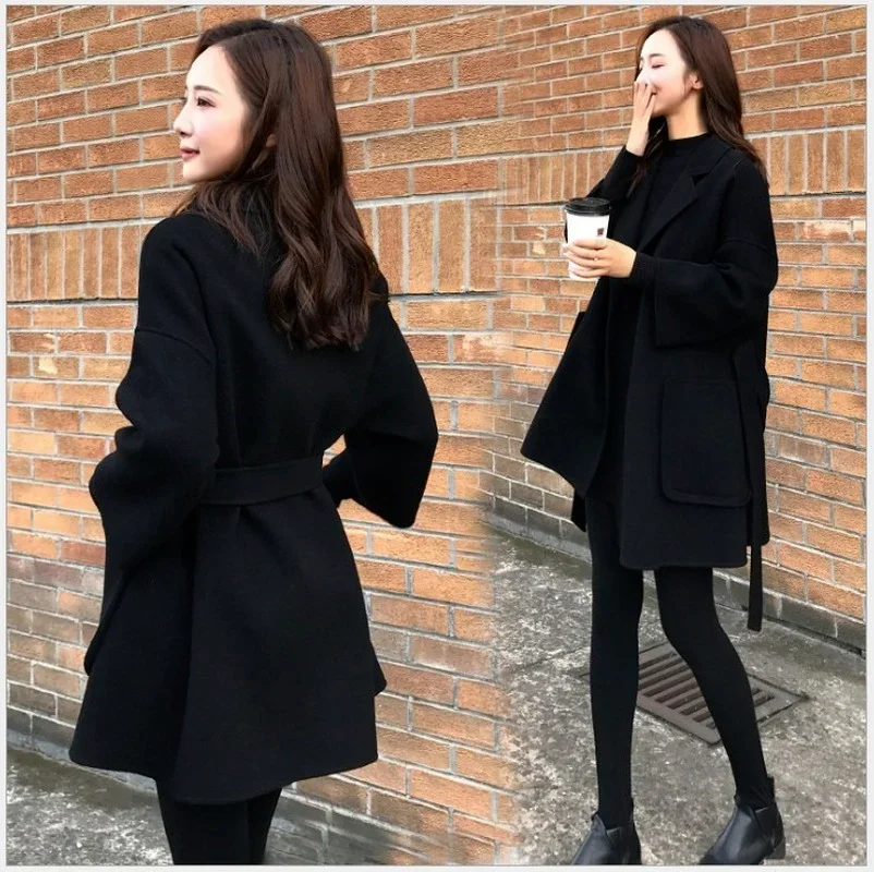 Women Elegant Solid Colors Long Outwears with Bandage Casual Commute Autumn Winter Outwears 2021 Black Thick Plush Blends Coats yb imd series tpu phone case for xiaomi redmi note 11 4g mediatek redmi 10 4g 2021 redmi 10 2022 4g 10 prime flower patterns imd iml phone protective cover with lanyard hc001 green gardenia