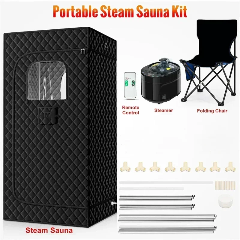 ซาวน่าไอน้ําแบบพกพาสําหรับโฮมสปาซาวน่าเต็นท์ซาวน่ากล่อง 1600W 4L Steamer รีโมทคอนโทรลความสูง 1