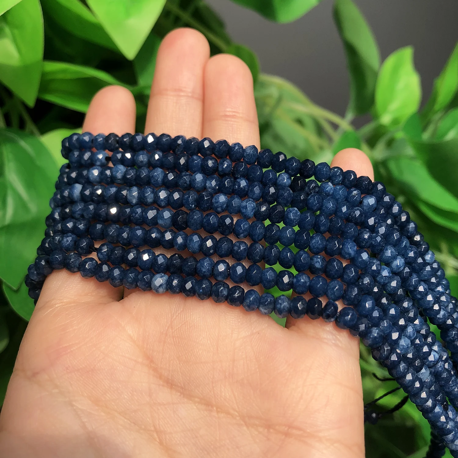3x5mm Dark Blue Chalcedony Faceted Rondelle Stone Beads