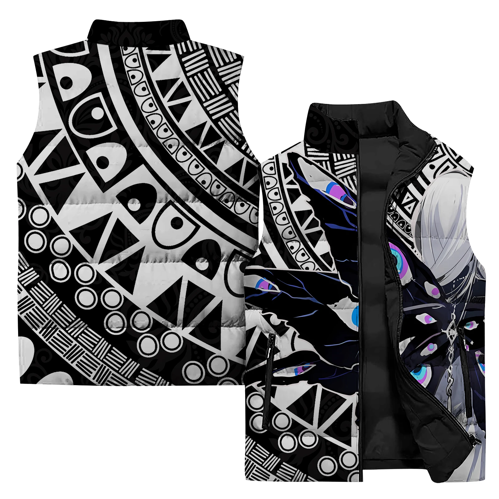 thumbnail image 1 of Chaqueta cortavientos sin mangas para hombre, con estampado de arte abstracto en 3D, para exteriores, para montar en motocicleta, para acampar, para otoño e invierno, 1 of 5