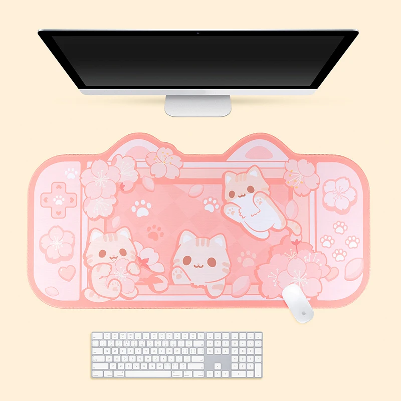 Kawaii Extra Large Gaming Mouse Pad Cute Pink Sakura Cat XXL Big Desk Mat Water Proof Nonslip Laptop Computer Keyboard Desk Mat cute purple elephant extra large gaming mouse pad kawaii xxl big desk mat water proof nonslip laptop desk accessories