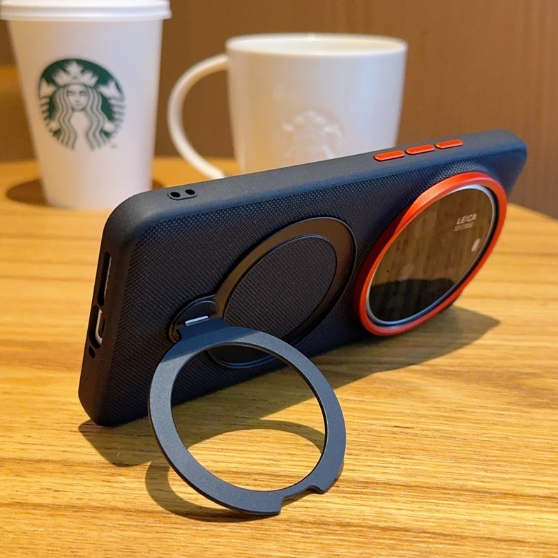 Magnetic Metal 360° Rotation Holder Stand Grid Pattern Leather Soft Back Cover with Enhanced Grip