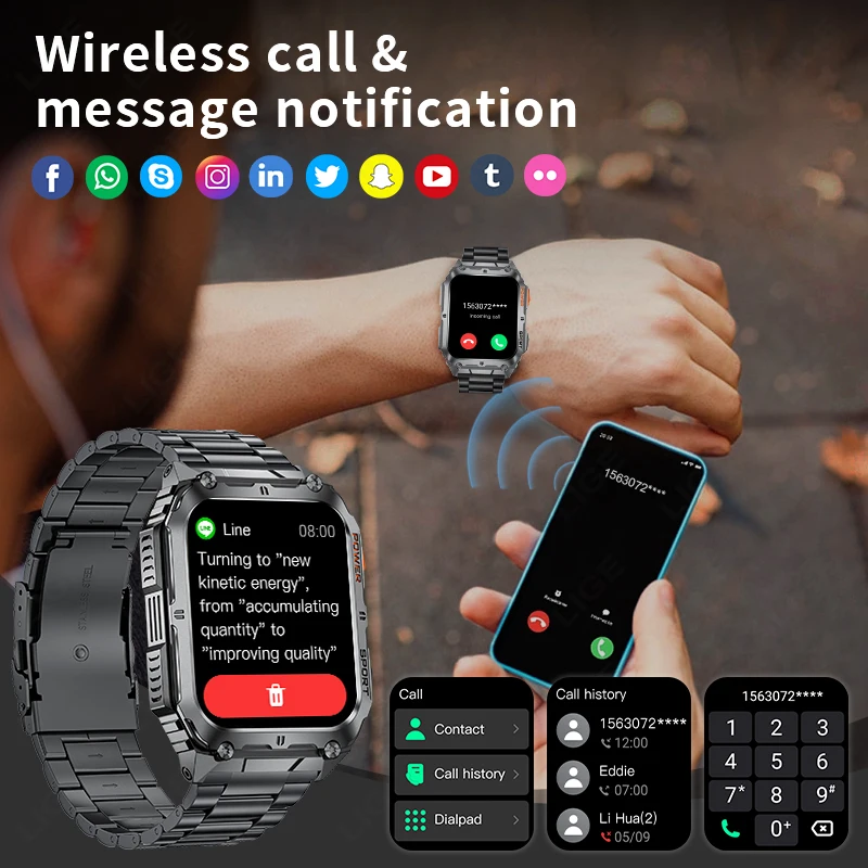 LIGE Call Smartwatch 2026 Men's IP68 Waterproof Smart Watch Men 1.91 Inch Fitness Tracker Sport Wrist Smartwatch For Android IOS