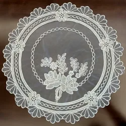 Elegant European Lace Embroidered Round Table Mat - Transparent White Coaster for Weddings and Banquets (40cm)