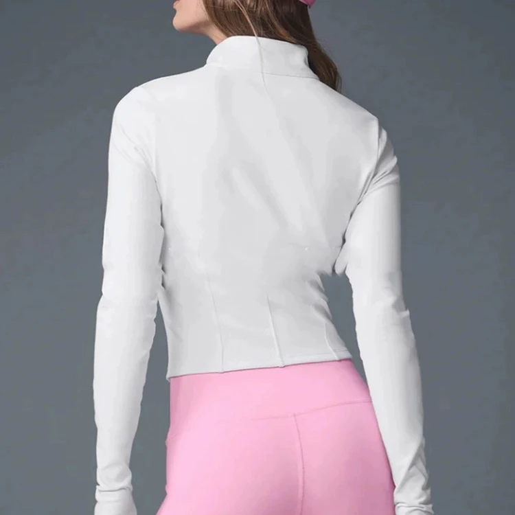 Yoga-Mantel für Damen, langärmelig, kurz geschnitten, schmal geschnitten, tailliert, Sport, Radfahren, einfarbiges Oberteil – Detail 5