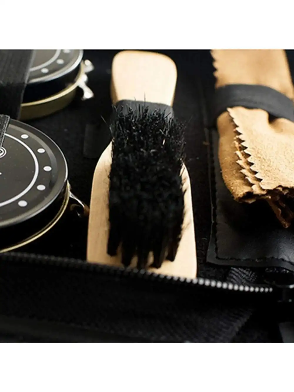 8pcs Shoe Shine Care Kit Black & Transparent Polish Brush Set Home Genuine Leather Shoe Care Set Polish Tool with Bag 4