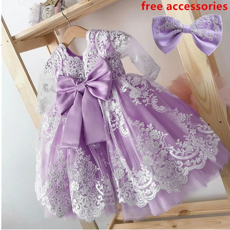 Girls Dress Baby Girl Dress 1-5Years Cute Baby Girl Princess Dress Toddler Girl Embroidery Floral Lace Brithday Party Big Bow Prom Tutu Costume