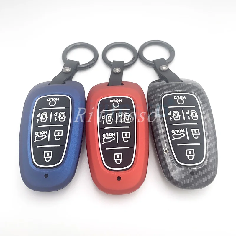 Custodia Portachiavi In ABS Con Fibra Di Carbonio Per Chiavi Hyundai (Tucson NX4, Ioniq 5, Santa Fe, Sonata, Kona, I10, I30 2020-2022). Cover 4 Tasti, Nero Con Inserti Luminosi.