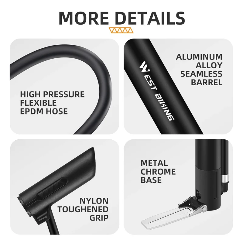 WEST BIKING Bicycle Pump Mini Portable 120 PSI MTB Road Bike Hand Pump For Schrader Presta Valve Cycling Tire Air Inflator