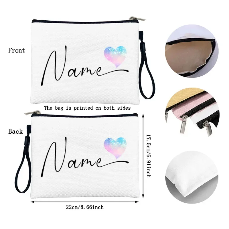 Personalized Custom Name Text Cosmetic Bag Rose Gold Color Love Heart Makeup Bags Travel Toiletry Pouchs Kit Teacher Bride Gift cosmetic bag cosmetic storage bag toiletry bag makeup bag cosmetic case