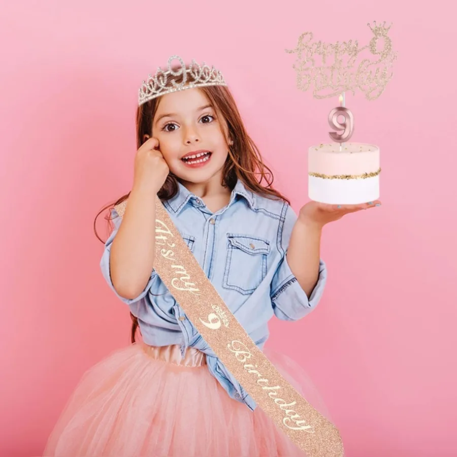Geburtstags-Tiara-Kronenschärpe für Damen und Mädchen, 3., 4., 5., 6., 7., 8., 9., 10., 11., 12. Geburtstag, Party-Dekoration, Gastgeschenke – Detail 17