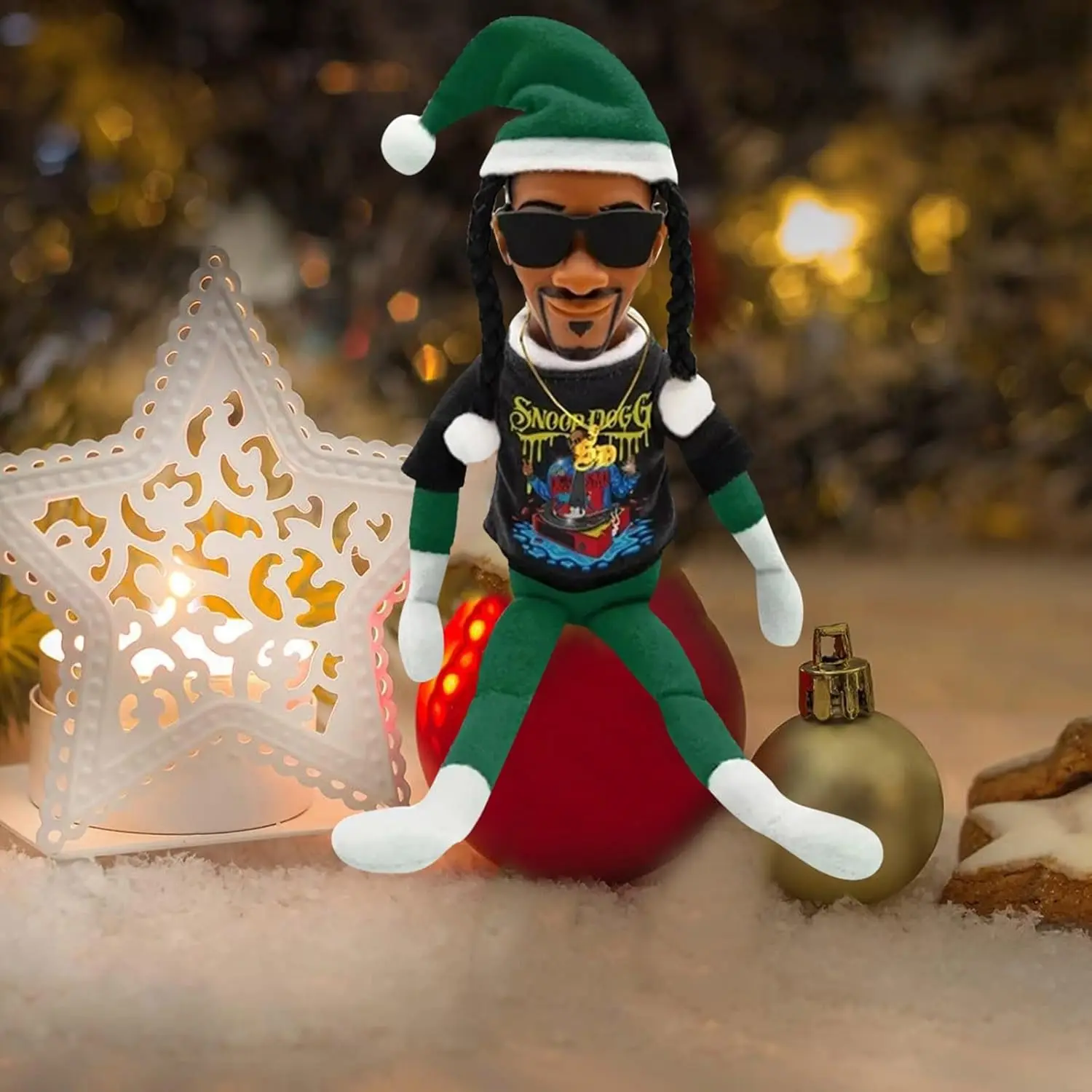 Snoop Stoop Plush, Snoop Shelf,Elf Doll,12" Figurine Elf, Plush,Elf Toy, Tshirt, Sunglasses, Gold Chain, Bonus Big Gift Box