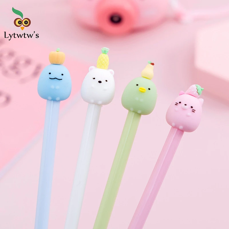 4-teiliger Lytwtw's Kawaii-Gelstift, koreanischer Cartoon, kreativ, niedlich, Obstkopf, Schule, Büro, Schreibwaren, süß, hübsch, lustig