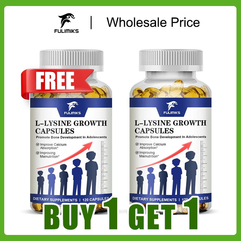 Buy 1 Get 1 Free! Essential L-Lysine Growth Capsules, Plant-Based for Vegans, Promotes Calcium Absorption & Healing 1