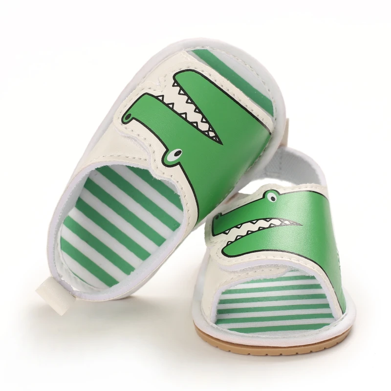 Summer 0-1 Year Old Boys Fashion Cartoon Crocodile PU Baby Sandals Rubber Sole Anti slip Casual Walking Shoes 3