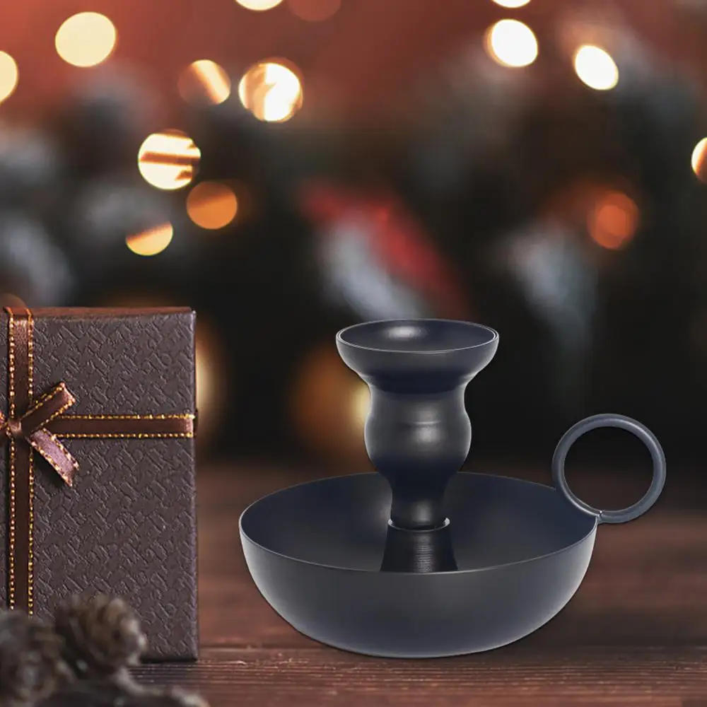 Black Candle Holder Wrought Iron Vintage Charm Candlestick Holder Sturdy Round Base Taper Candle Holder For Dining Party Livin