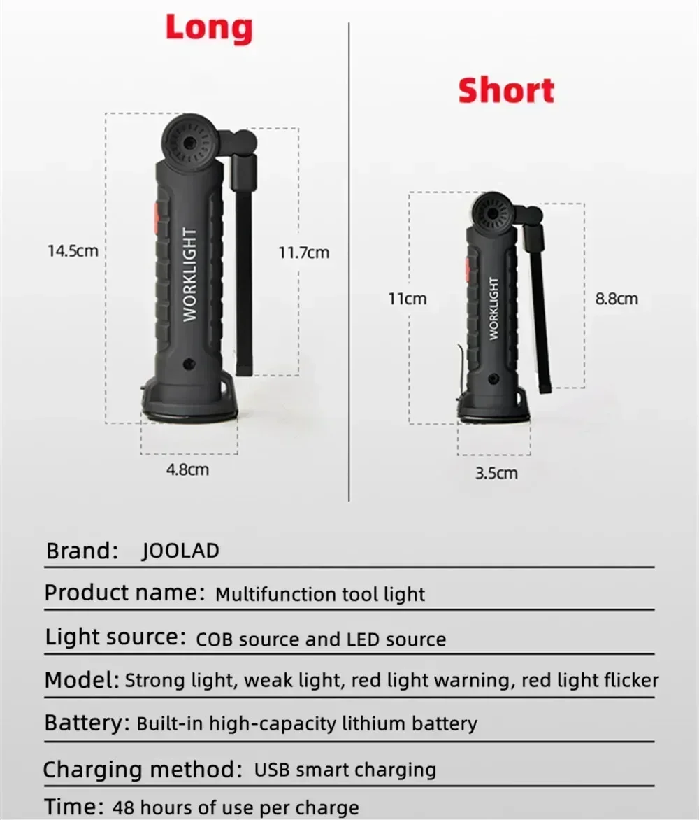 COB LED Work Light Dimmable USB Rechargeable LED Flashlight Inspection Lamp Magnetic Hook Power Bank 18650 Battery Torch