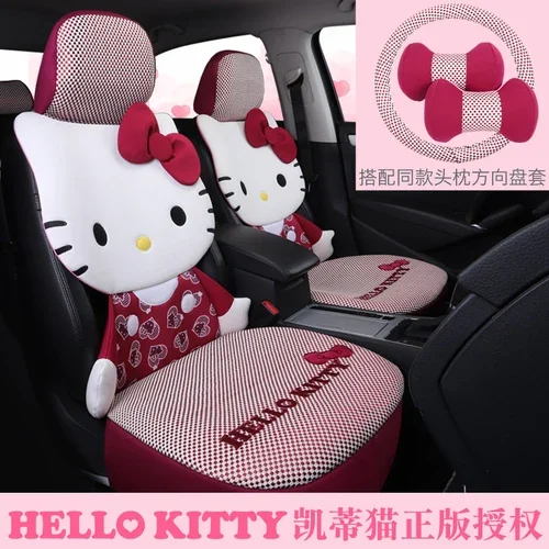 thumbnail image 1 of Cojín de asiento de coche Kawaii Sanrio Kitty Cat, funda de asiento de coche de felpa de invierno, tela con todo incluido, universal para las cuatro estaciones, 1 of 5
