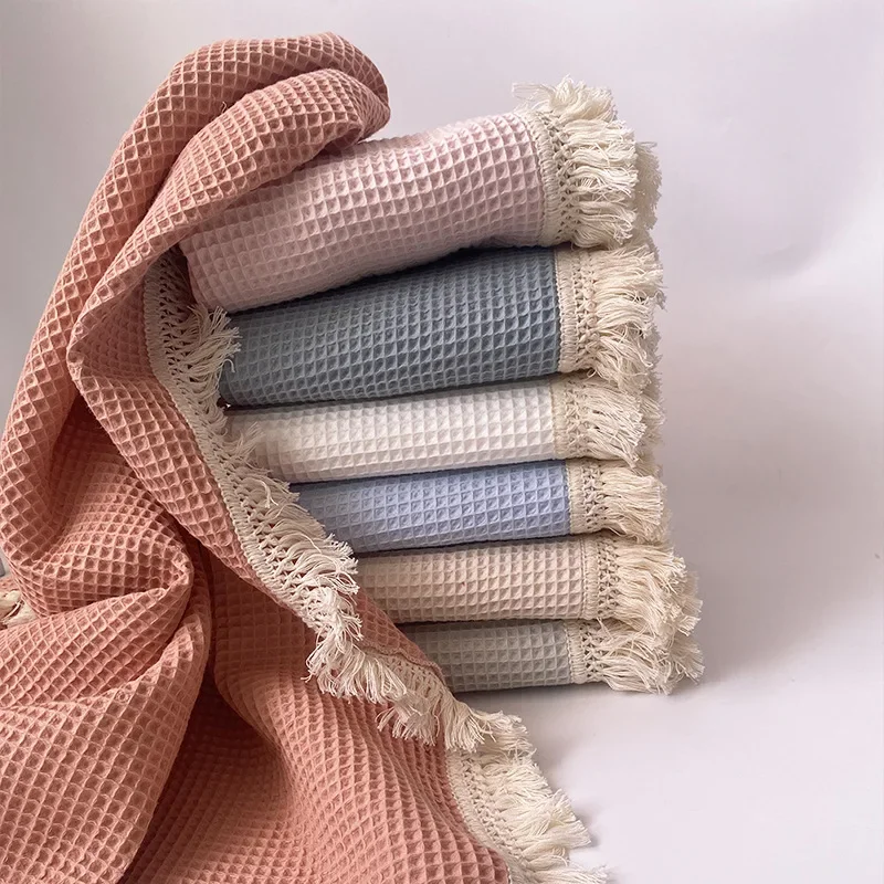 Tassel Baby Blankets Newborn Waffle Cotton Baby Swaddle Blanket New Born Stroller Blanket Bedding Items Infant Nap Bed Cover 2