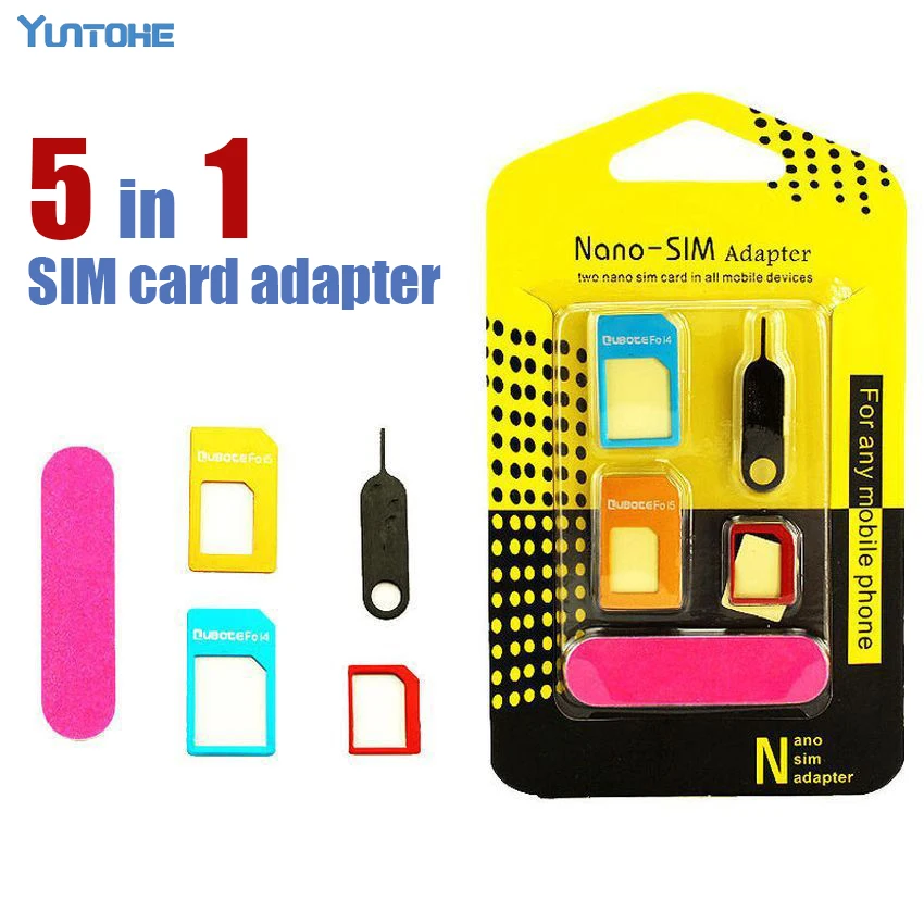 5 In 1 Nano Sim Card Adapters+regular & Micro Sim+standard Sim Card