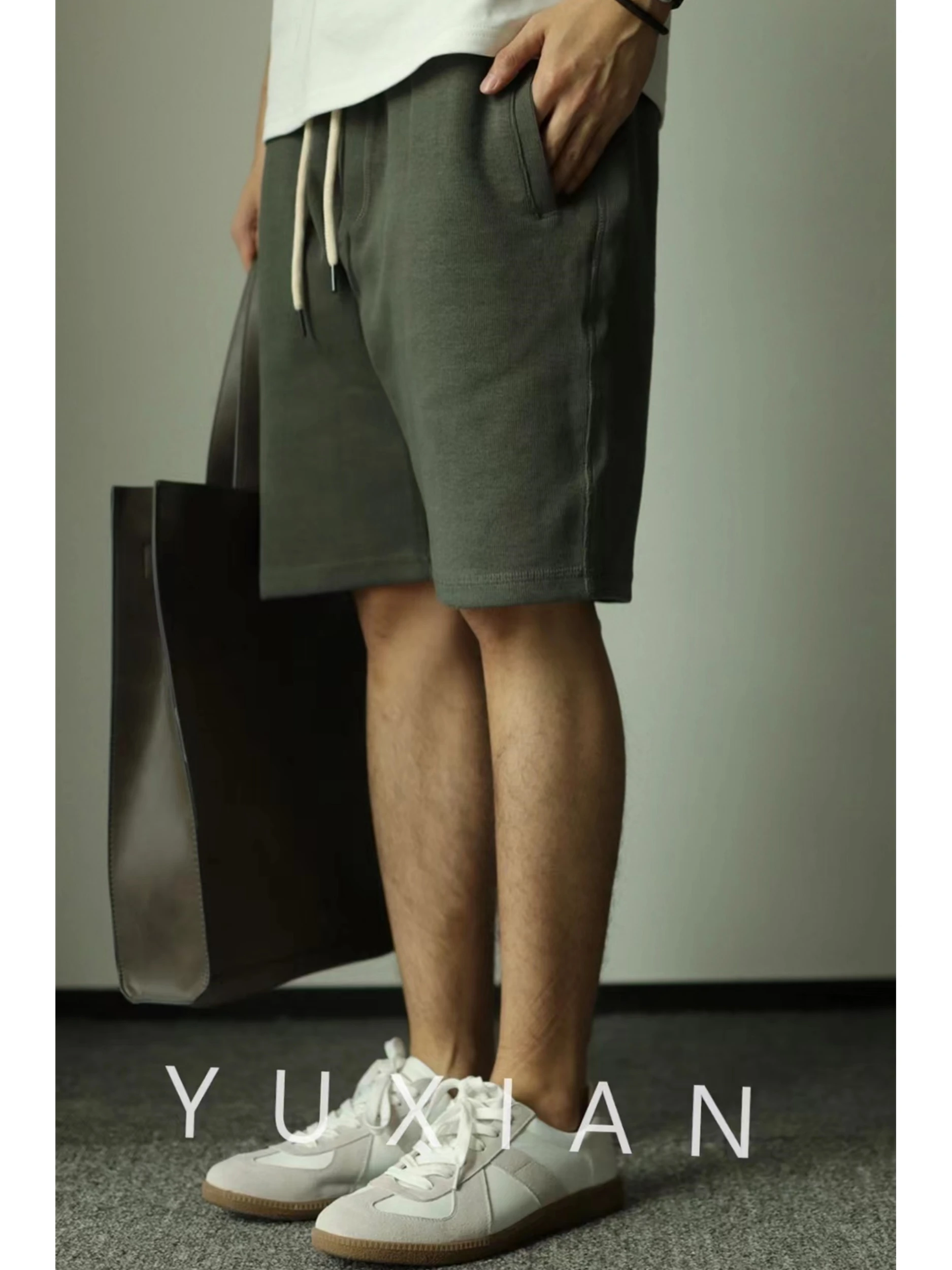 

Wei Pants Knitted Casual Straight Leg Solid Color Shorts
