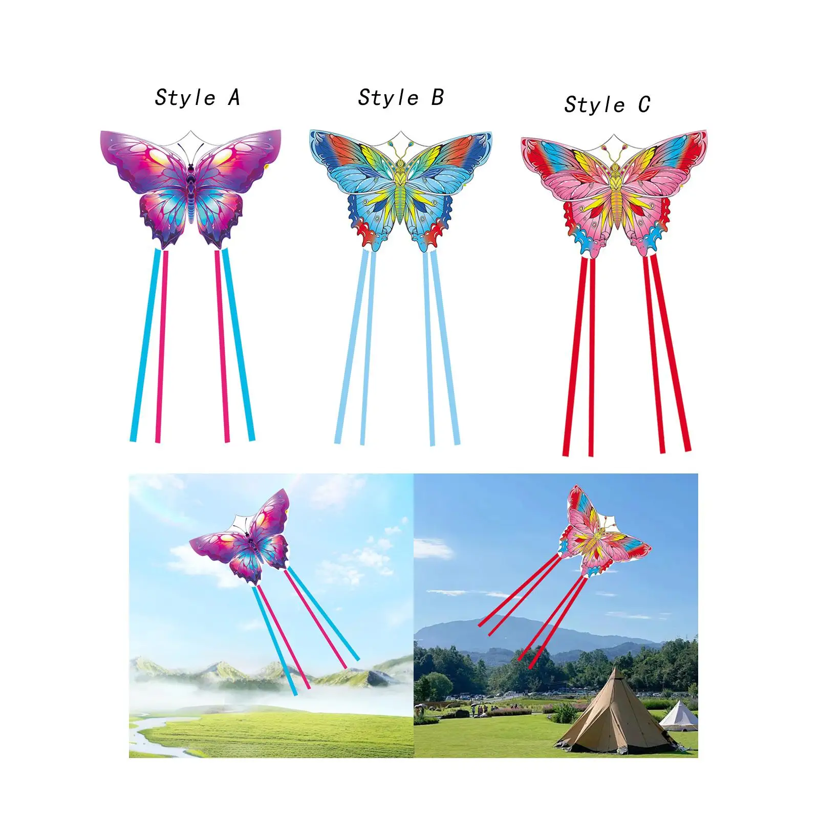 Huge Kite for Adults Kids Durable Eye Catching Butterfly Shape Fabric Kites for Yard Outdoor Activities Gift Family Parties Trip