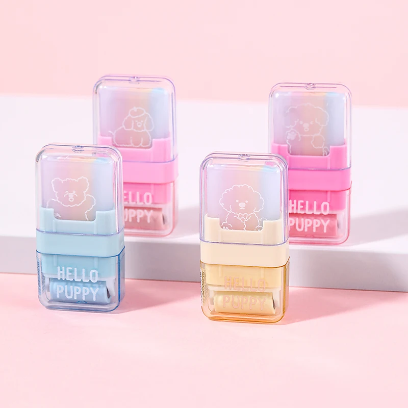 4 Pezzi Nuovi Gomme a Rullo Carine Kawaii con Design a Cartone Animato Hello Puppy, Pulizia Senza Sfondature, per la Scuola e Forniture di Cancelleria per Bambini - immagine 2