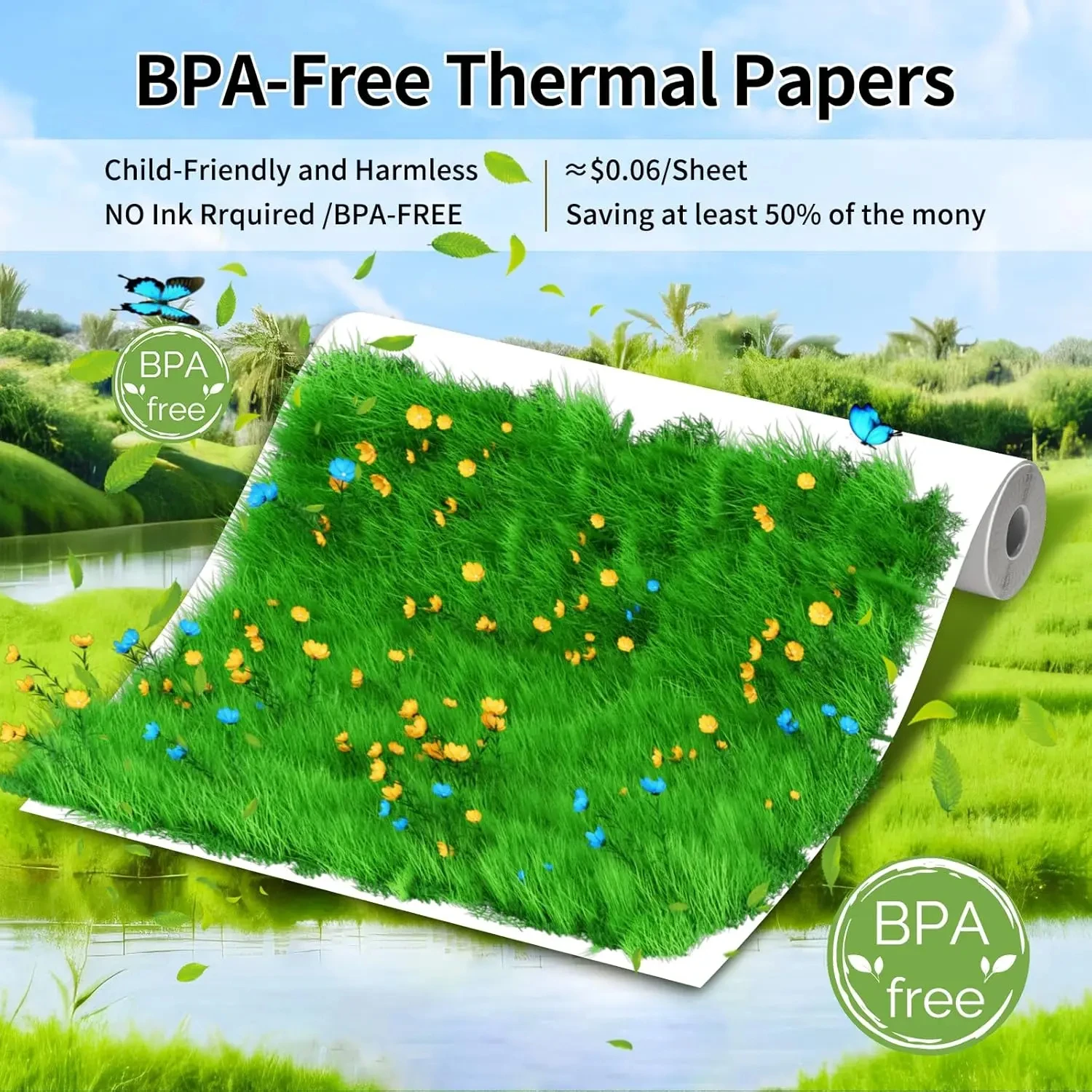 Thermal Paper for T02 Mini Printer 53mm 2" Size Non-Adhesive for T02 M832 M833 M834 Portable Printer