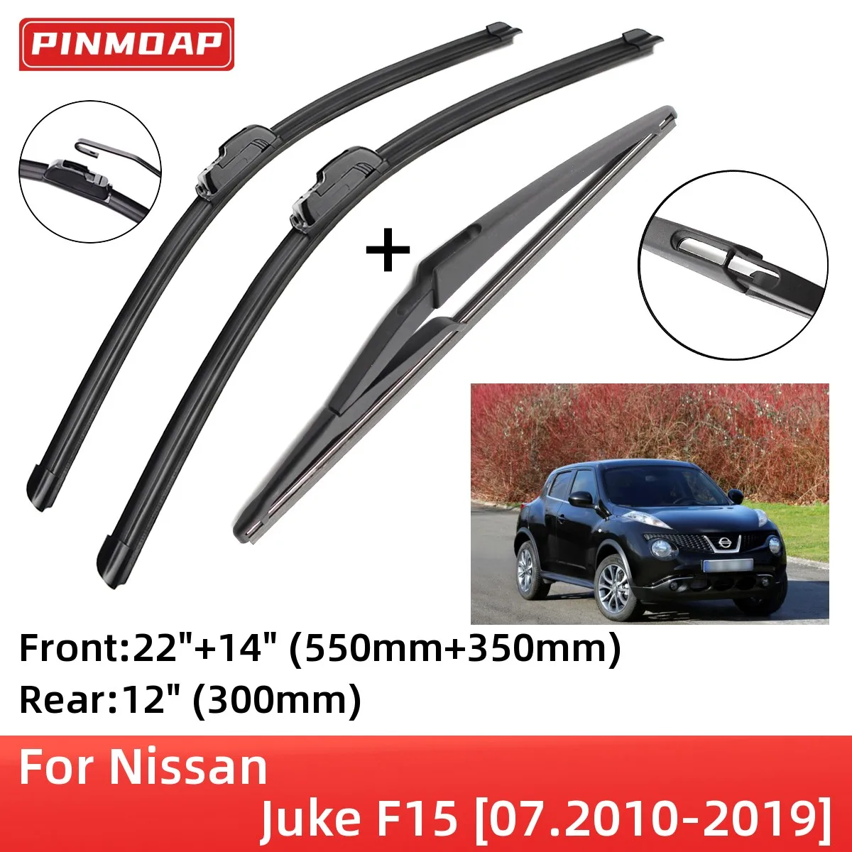 ForNissanJukeF150720102019FrontRearWiperBladesBrushesCutter