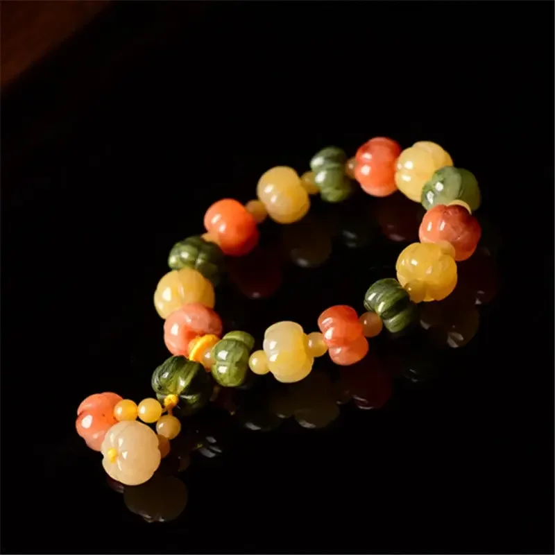 

Natural colorful jade handcarved pumpkin beads round beads bracelets beads for men women bracelet with jade bracelet