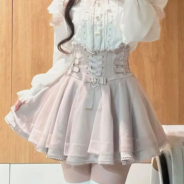Lolita Sweet Solid Skirt Hot Girls High Waist Slim Y2k Mini Skirt Japanese Sweet Kawaii Fashion Skirt Korean Chic Woman - Image 2
