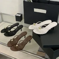 Aneikeh Fashion Low Thin Heels Design Narrow Band Women Slippers Narrow Band Round Head Sandal Mules Slides Shoes Zapatos Mujer - Image 2