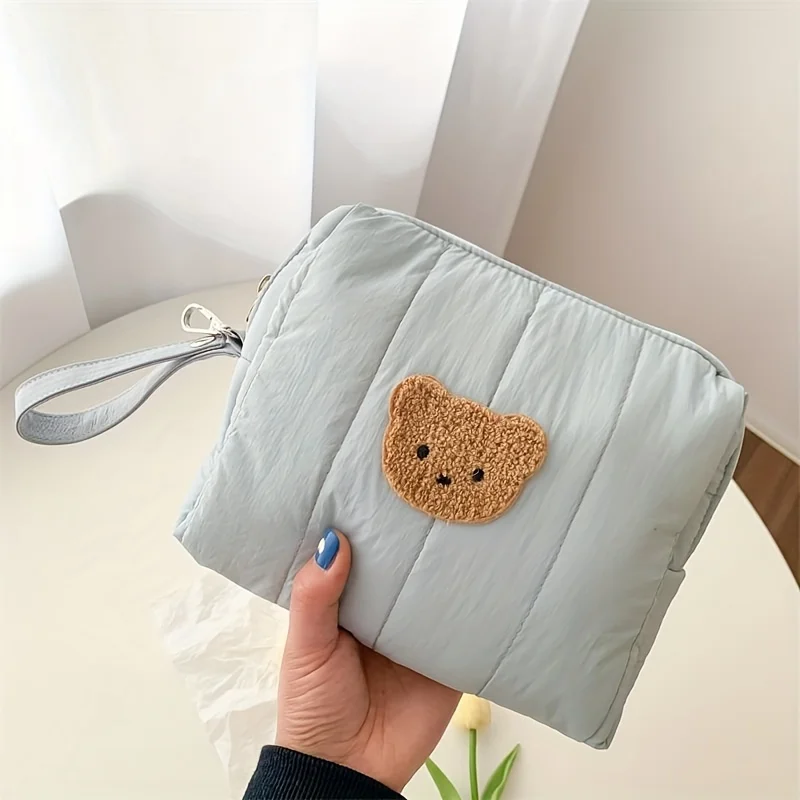 귀여운 봉제 곰 장식 화장품 파우치, 지퍼 다목적 화장품 가방, 올매치 보관 가방