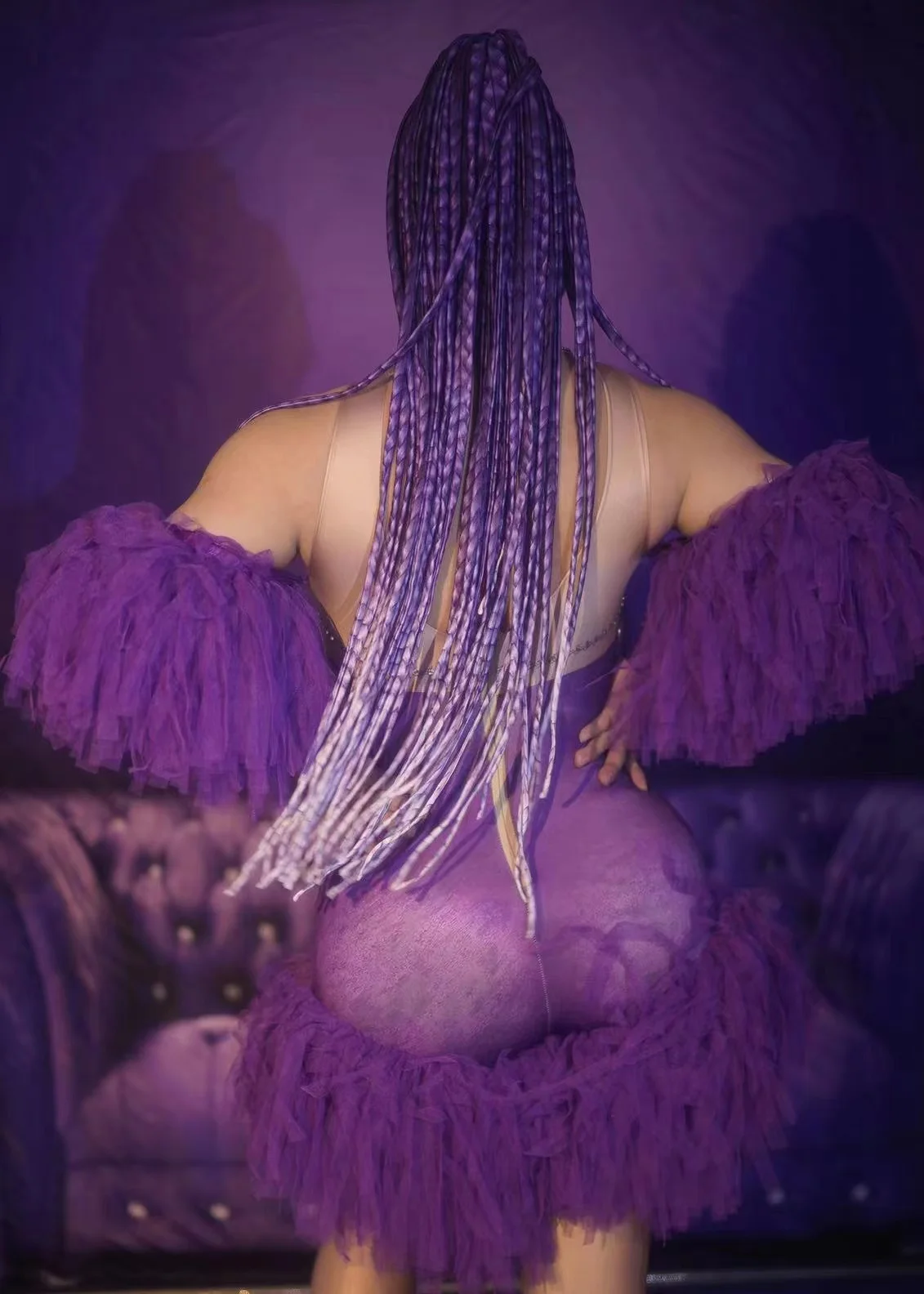 female performance costumes European American modeling stage photography Cha Cha Latin purple